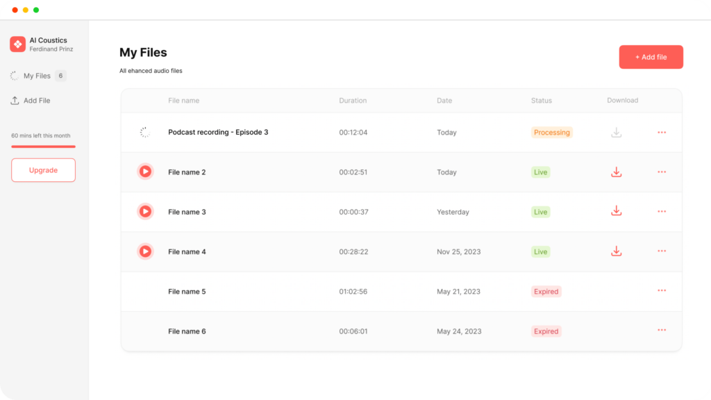 Screenshot of ai-coustics web app