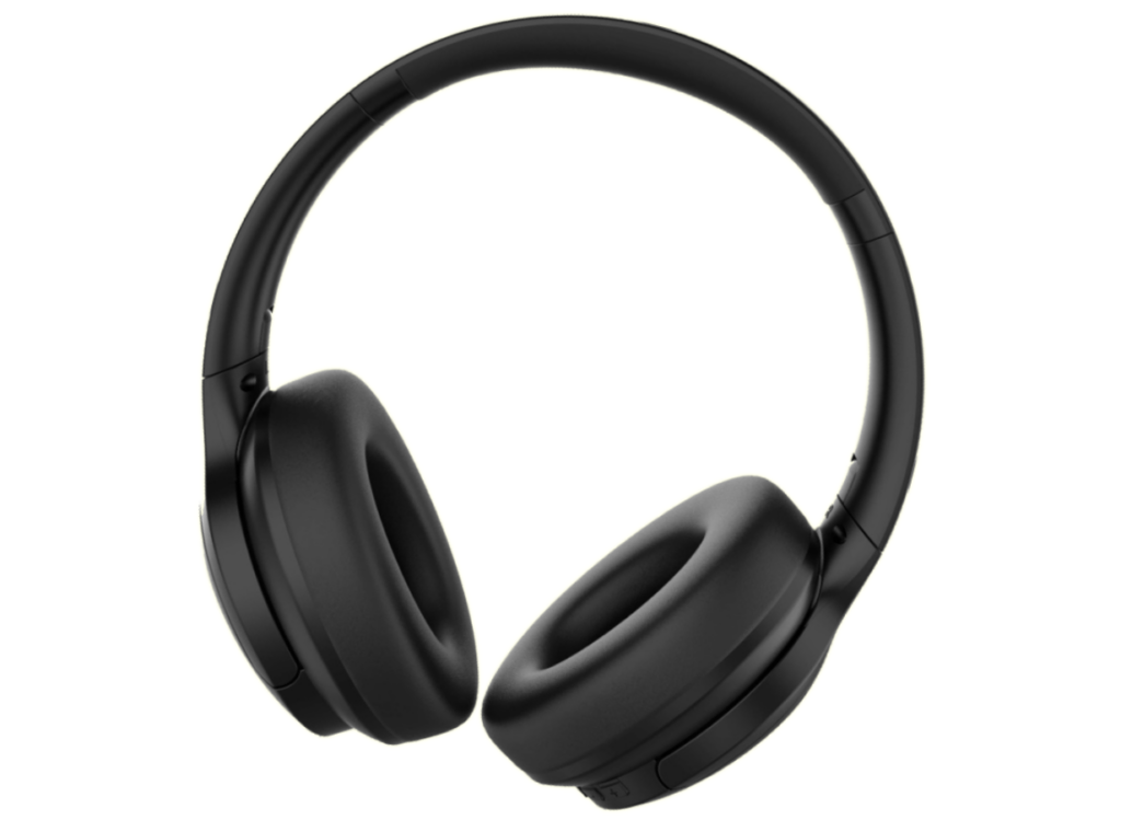 Black headphones on a pink background, representing ai|coustics’ SDK for real-time audio enhancement