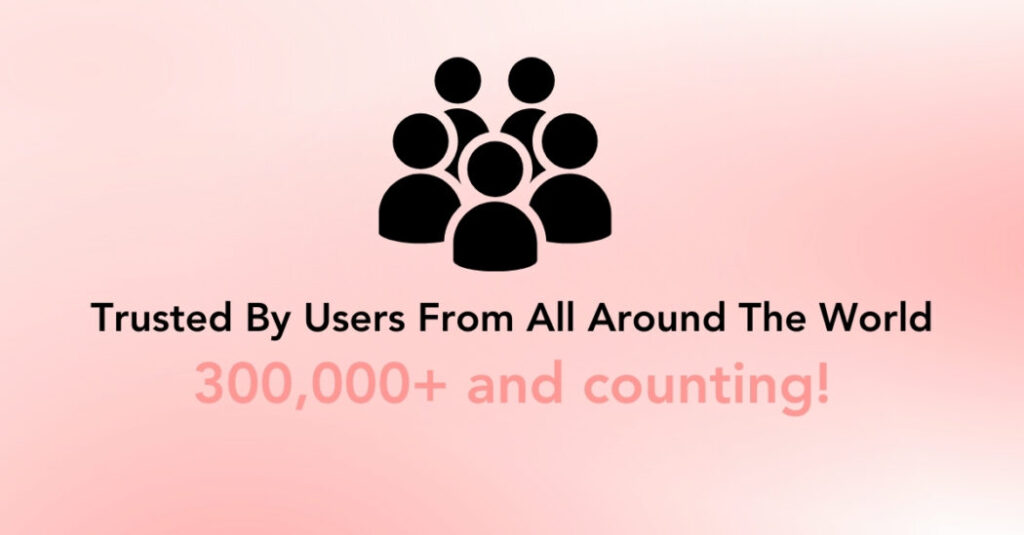 Icon of many people with caption: Trusted By Users From All Around the World 300,000+ and counting!